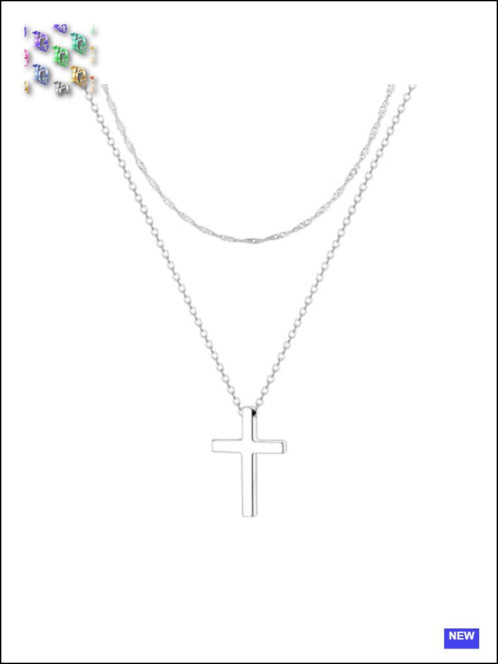 Tiny Cross Pendant Necklace Set with Wave Chain, 18k Gold/Silver Plated, Dainty